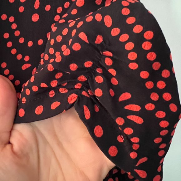 Loco Lindo Vintage Style Black Red dotted pattern v neck wrap top dress Sz S - Picture 6 of 7